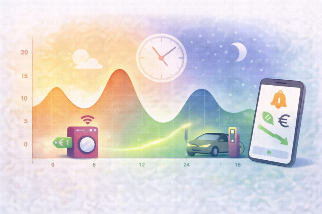 Strompreis Kurve über 24 Stunden mit Waschmaschine und E-Auto