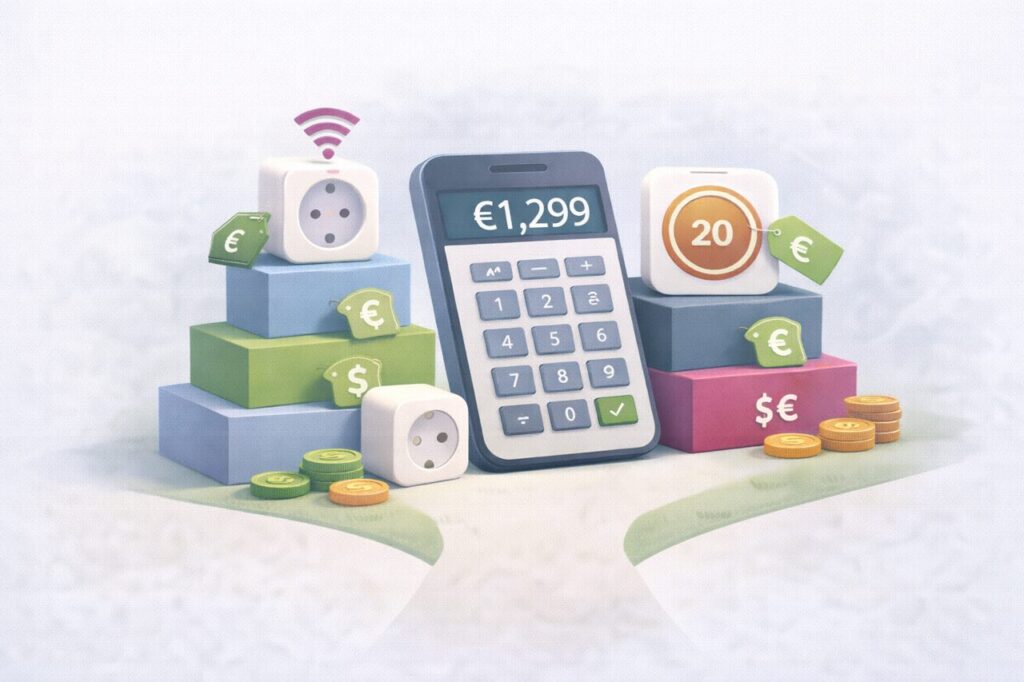 Taschenrechner mit Smart Home Geräten und Preisen